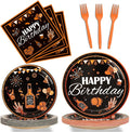 96 Pcs Black & Gold Cheer Theme Birthday Plates & Napkins - Party Supplies for 24 Guests