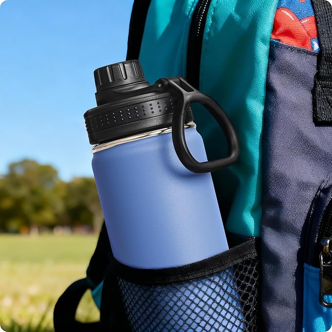 Kids Water Bottle-12 oz Stainless Steel Vacuum Insulated Sports Water Bottle for School, Reusable Metal Travel Water Flask with Silicone Boot (Royal Blue)