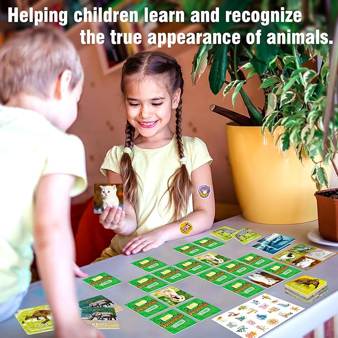 YTSQLER Animal Matching Game for Kids 100PCS Memory Card Game for Toddlers Preschool Learning Activities Memory Matching Cards Boys Girls Family Board Game