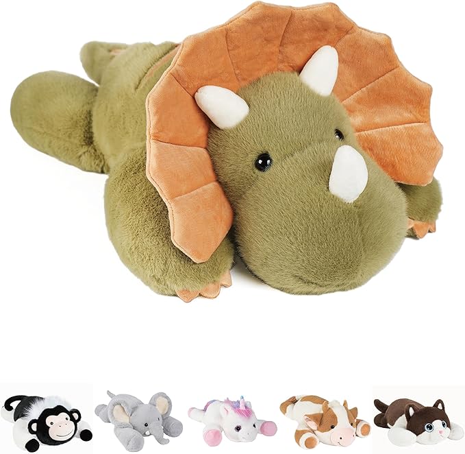 GILFWM Weighted Stuffed Animals Dinosaur - 22.8" Cute Toy Pillow Plushie Gifts for Kids Boys Girls & Adults, 3 lbs Soft Washable Green Dino Plush Pillowfort