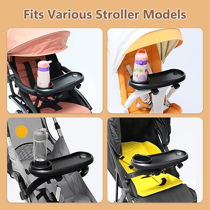 Li&Zhao Universal Stroller Snack Tray 3-in-1 Detachable Stroller Snack Tray Attachment with Secure Phone Holder, Spill-Proof Cup Holders Compartments, Easy-Clean Universal Snack Tray for Stroller