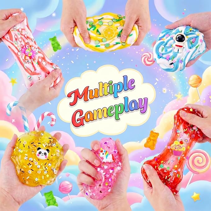 9 Pack Axolotl Slime Kit, with 3 Jelly Cube Crunchy Slime 3 Cloud Slime 3 Butter Slime, for Girls and Boys Party Favors, Stress Relief Toy for Kids, School Education