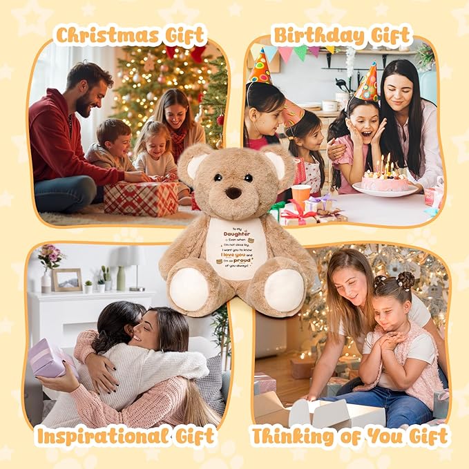 To My Daughter Teddy Bear Plush Toy, Daughter Gifts from Mom Dad, Soft Stuffed Animal with Positive Affirmation Message, Valentines Mothers Day Birthday Graduation Gifts for Women Daughter Kids 15"