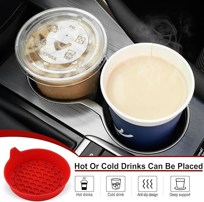 SINGARO Car Cup Holder Coaster, Silicone Cup Holder Insert, Universal Non-Slip Cup Holders, Car Accessories Interior for Women and Man 4 Pack Red