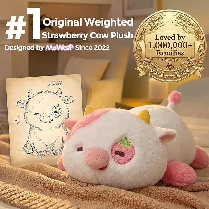 Weighted Stuffed Animals 4.0 Lbs – Weighted Strawberry Cow Plush, Weighted Plush Animals for Kids, Cow Weighted Pillow, Birthday Gifts for Women, Girls and Males (23 inch)