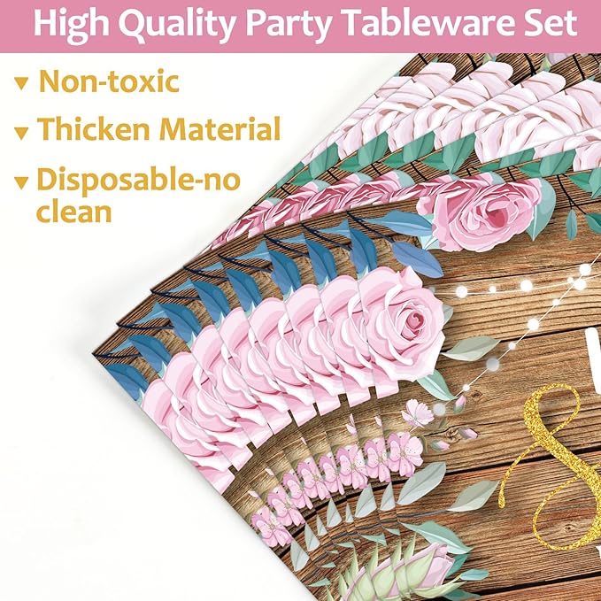 96 Pcs House Warming Decoration Party Plates Napkins Tableware Set Housewarming Paper Party Supplies Disposable Dinnerware Sweet Home Rustic Floral Party Decoration Favors for New House, 24 Guests