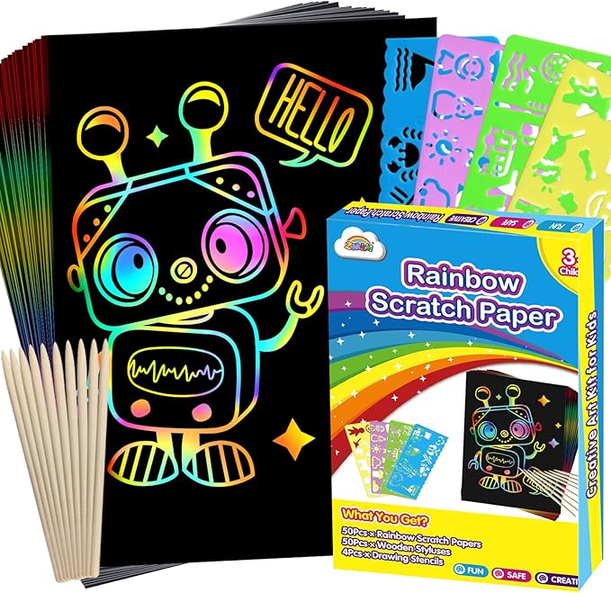ZMLM Scratch Paper Art Crafts Kids Gifts, 100PCS Rainbow Scratch Paper Art for 3 4 5 6 7 8 9 Years Old Girls Boys, Arts and Crafts for Kids 4-6, Birthday Gifts Toys and Party Favors (Blue)