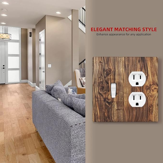 Distressed Wood Brown Wood Texture Wallplates 1 Toggle 1 Duplex Switch Plate Electrical GFCI Faceplate Decorative Light Switch Covers for Farmhouse Home Decor