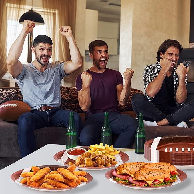 50PCS Football Shaped Disposable Paper Plates, Large 11.8in Football Party Plates, Football Theme Birthday Party Supplies, Sports Game Party Decorations, Touchdown Party Decoration