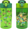 Zak Designs Teenage Mutant Ninja Turtles Kids Water Bottle For School or Travel, 16oz 2-Pack Durable Plastic Water Bottle With Straw, Handle, and Leak-Proof, Pop-Up Spout Cover (TMNT)