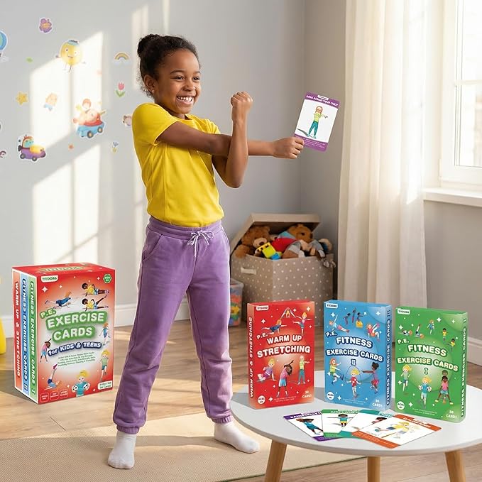 Kids Exercise Cards - 113 Fun PE Flash Cards for Kids & Teens, Workout Activities for Beginners at School and Family, Mindful Sensory Play Activities, Self Regulation Classroom Therapy, Brain Breaks