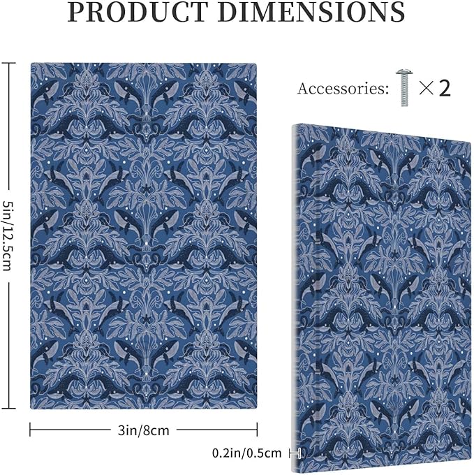 Blue Modern Nautical Art Whale Fish Ocean Damascus Light Switch Cover Plate 1 Gang No Device Blank Electrical Wall Plates Faceplate Decorative Switch Plate Covers for Bedroom Living Room Decor