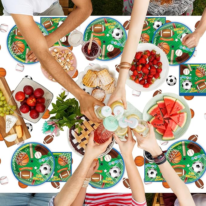 Sports Party Decorations Tableware Set All Star Plates Napkins All Sports Disposable Table Cover Baseball Football Soccer Basketball Dinnerware for Boy Birthday Party Baby Shower Decor Supplies