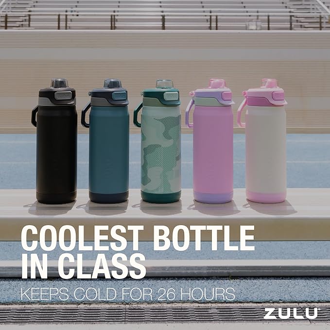 ZULU Powerfill Pro 18oz Kids Stainless Steel Water Bottle with Quick Fill Lid, Triple Wall Vacuum Insulated, Leak Proof Locking Lid, Sip & Chug, Reusable, BPA Free, Dishwasher Safe, Flower Crown