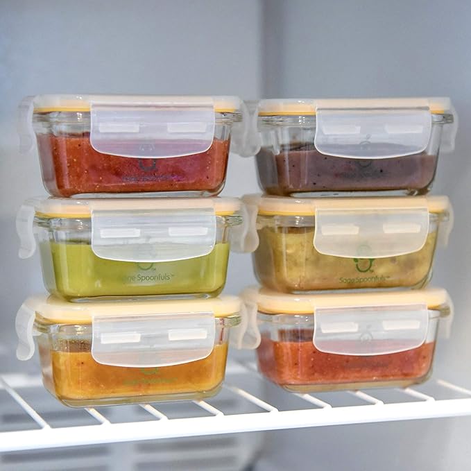 Sage Spoonfuls Borosilicate Glass Baby Food Containers with Lids - Durable and Airtight - Dishwasher, Oven, Microwave, & Fridge Safe - 24 Fl Oz, Pack of 6 - Clear