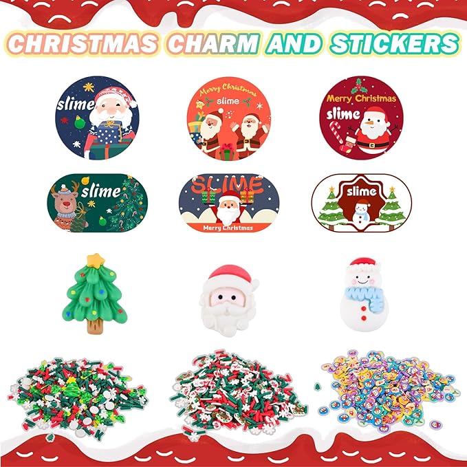 3 Pack Christmas Butter Slime Kit for Kids, Scented Slime with Santa Claus, Snowman, Christmas Tree Charm, Soft, Non-Sticky, Goodies Bag Toy for Party Favors, Birthday Gifts for Girl Boy