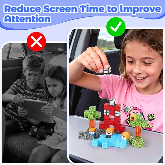 SYSKENI Mini Magnetic Blocks Travel Set, 35PCS Magnetic Blocks Travel Toys for Kids Ages 3-5 4-8, Portable Magnet Cubes Preschool Learning Toys with Portable Iron Storage Box Christmas Birthday