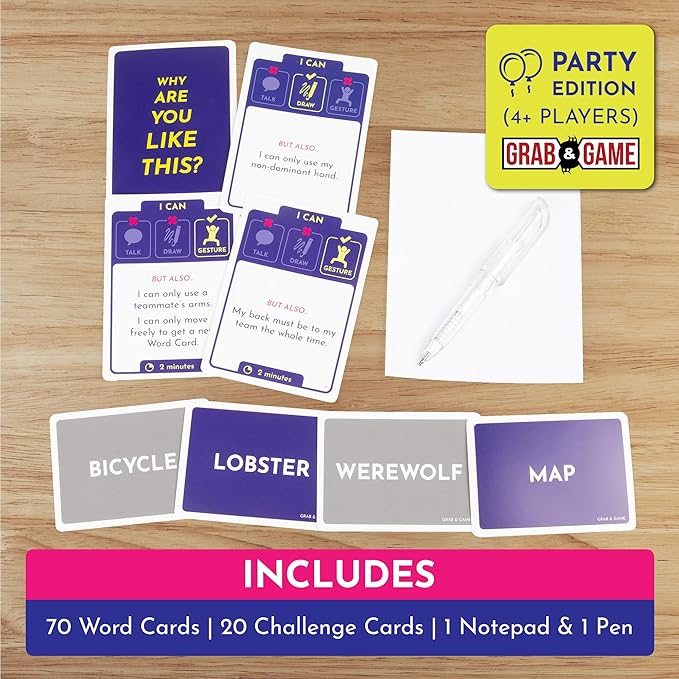 Exploding Kittens Why are You Like This? Party Edition Grab & Game, 4+ Players - Ages 7+ - 15 Minutes to Play - Talking, Drawing, & Gesturing Guessing - for Party, Family, Couples