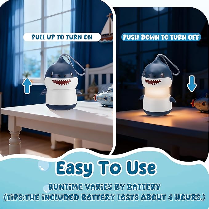 WORKPRO 2-Pack Kids Camping Lanterns with RGB Lights, Battery Powered with Lanyard, Fun Night Light Gifts for Kids - Shark Design