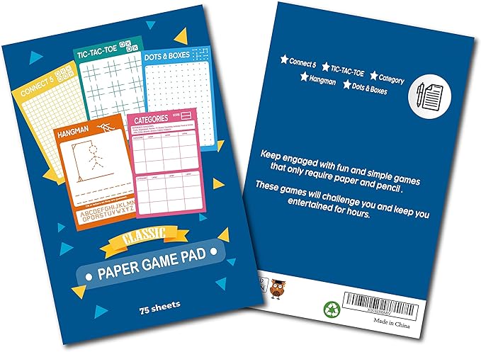 GRANDLMOON 5 Portable Travel Game Activities Pad On The Go Plane Trip Pen Pencil and Paper Game for Kids 6 x 9-inches (75 Sheets)