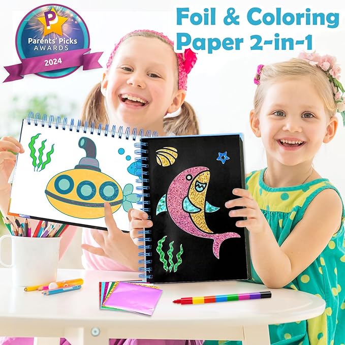 FUNNYB&G Foil Art Crafts for Kids Ages 4-8: Mother's Day 2026, Birthday Gift for Kids, Art and Crafts Supplies, Party Favors, Creative Toys for Kids 4 5 6 7 8 9 Years Old(Ocean)