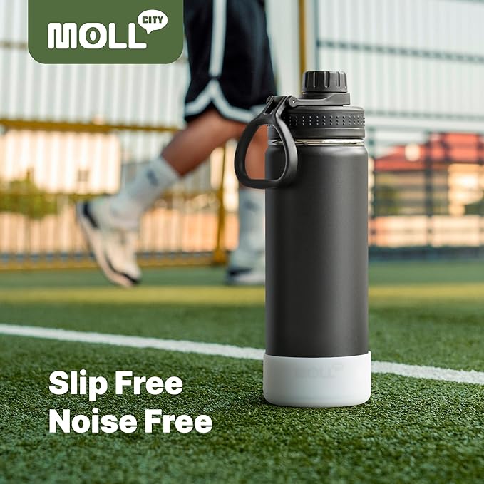 Kids Insulated Water Bottle-16 oz Stainless Steel Vacuum Wide Mouth Sports Flask with Silicone Boot-Reusable Metal Leak Proof Travel Water Bottle for Girls Boys, BPA-Free(Black)