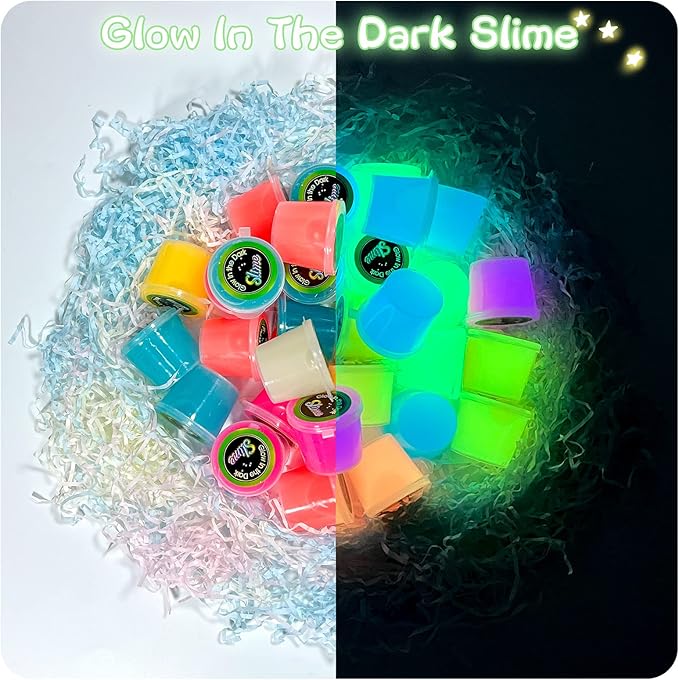 30 Pack Glow in The Dark Slime Kit, Mini Slime Party Favors, Crystal Galaxy Slime with with Multi Colors - Blue, Pink, Yellow, Orange etc. Birthday Gift, Play Education for Kids Girls and Boys