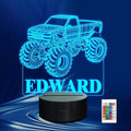 CoolGift Mart Customized Monster Trucks Night Light for Boys, 3D LED Optical Illusion Lamp with Remote Control and Timer, Perfect Christmas and Birthday Gift Idea for Boys, Kids, and Teens