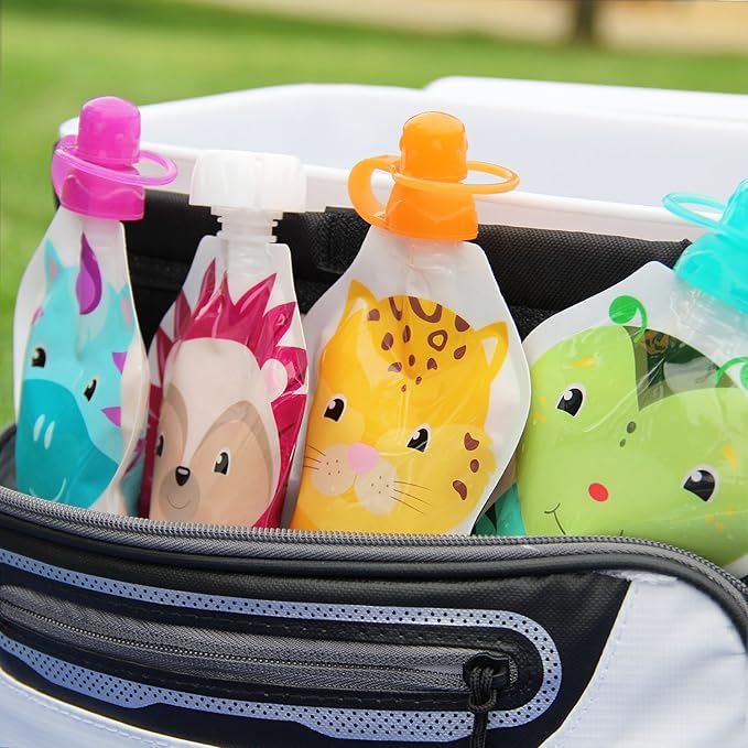 ChooMee Reusable Baby Food Pouches | BPA Free | Refillable Toddler Squeeze Pouches for Homemade Purees, Applesauce & Yogurt | Double Zipper, Easy Fill & Wide Bottom | 8CT, 5oz SnakPack FreshSquad