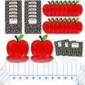 Back to School Party Supplies Serves 24 First Day of School Decorations Party Paper Plates Napkins Red Apple Composition Notebook Disposable Tablecloth Set Tableware Kit for Preschool Teacher Party
