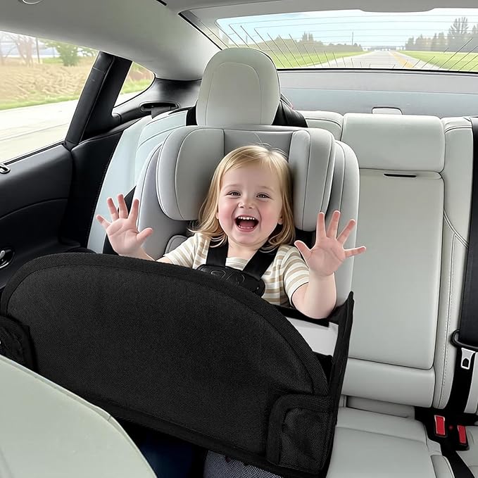 Kids Travel Tray for Toddler Car Seat, Lap Tray for Girl Activities with Dry Erase Board & Cooler Cup Holder, Road Trip Essentials Accessories with No-Drop Large Tablet iPad Holder Stand,2Pc Black