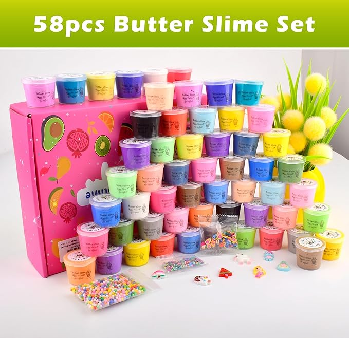 56-Pack Butter Slime Kit, Birthday Soft and Non-Sticky Bulk Slime Party Favors for Kids, Classroom Exchange Gift Mini Slime, Stress Relief Toys for Boys Girls, 4-10 Advent Calendar