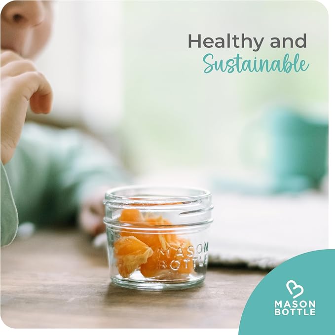 Mason Bottle 4oz Breast Milk Storage Jars (12-Pack) – Reusable Glass Baby Food Containers with Lid for Baby Formula & Breastmilk – Airtight, Stackable, Freezable (Deep Ocean)