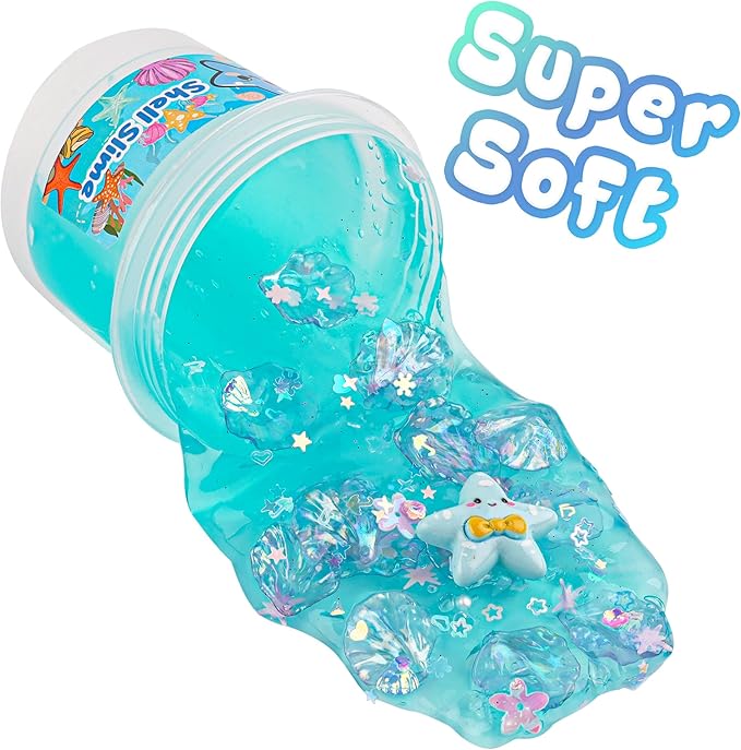 Shell Blue Clear Slime, Slime Party Favors for Kids, Slimes Sensory Toys for Birthday Easter Hallowmas Christmas Girls Gifts & Boys Gifts
