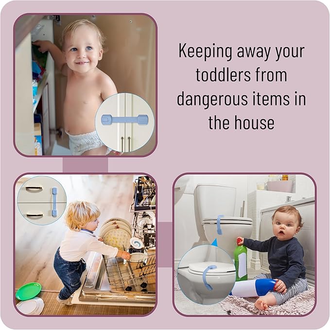 Bates- Child Safety Strap Locks, 10 Pack, Baby Blue, Child Locks for Cabinets and Drawers
