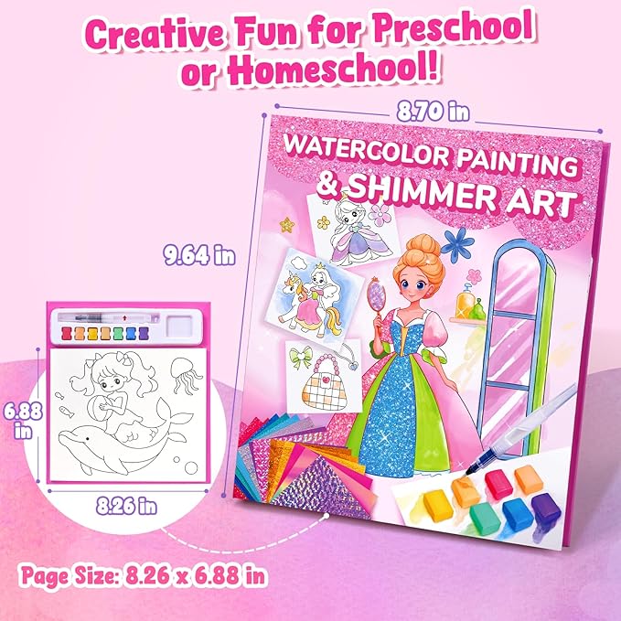 JoyCat Paint with Water Coloring Books, Art & Craft Activity, Princess No Mess Art for Kids Ages 4-8, Craft Kits & Supplies, DIY Creative Activity, Gifts for Girls & Boys