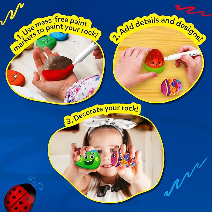 Skillmatics Rock Painting Kit - Mess-Free Art & Craft Kit for Girls & Boys, Craft Kits & Supplies, DIY Creative Activity, Screen-Free Fun, Gifts for Kids Ages 4, 5, 6, 7, 8, 9, 10, 11,12