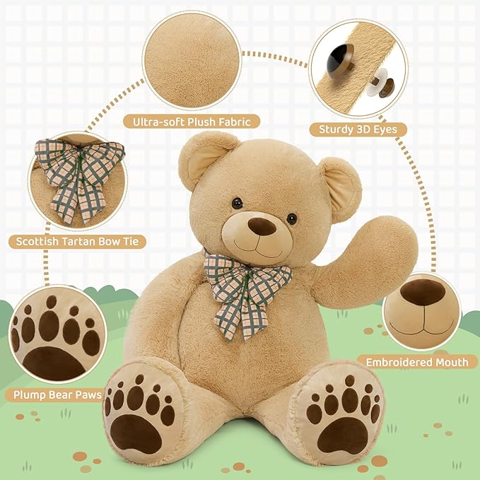 MorisMos 5 FT Big Teddy Bear, 5 Feet Huge Teddy Bears Stuffed Animals for Boyfriend Girlfriend Wife, Cuddly Gift Life Size Bear on Valentines Birthday, 59 Inch, Brown