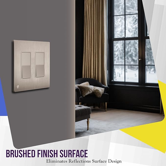 ENERLITES Elite Series Screwless Decorator Wall Plate Child Safe Outlet Cover, Gloss Finish, Size 2-Gang 4.68" H x 4.73" L, Unbreakable Polycarbonate Thermoplastic, SI8832-BNK, Brushed Nickel