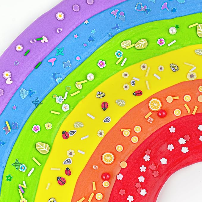 6 Pack Butter Slime Kit, Rainbow Slime for Kids, with Flower Slime Charms & Add-ins, Slime Party Favors Sensory Toys, Holiday Birthday Easter Hallowmas Christmas Girls Gift & Boys Gift