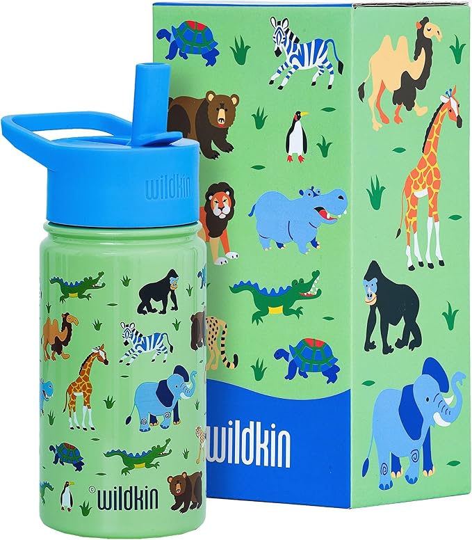 Wildkin Kids 14oz Stainless Steel Water Bottle – BPA-Free, Leakproof, Insulated, Easy-Clean - Wild Animals