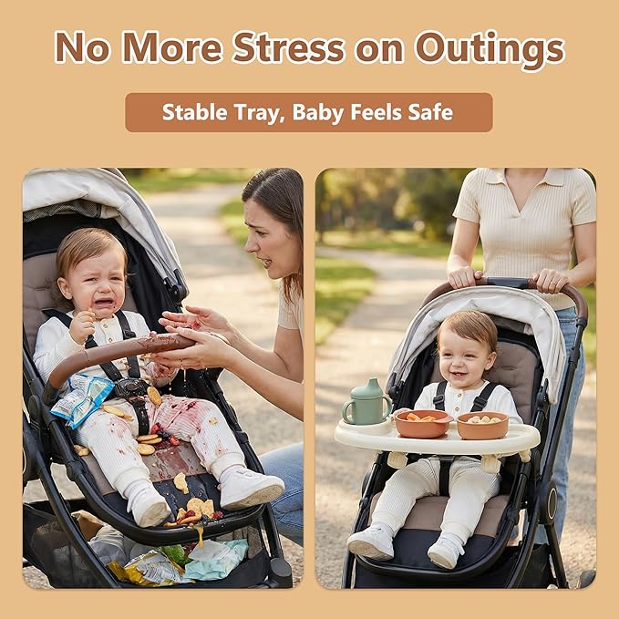 Li&Zhao Universal Stroller Snack Tray 3-in-1 Detachable Stroller Snack Tray Attachment with Secure Phone Holder, Spill-Proof Cup Holders Compartments, Easy-Clean Universal Snack Tray for Stroller