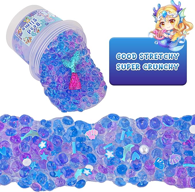 Mermaid Fishbowl Bead Slime - Super Stretchy, Non-Sticky & Crunchy Slime Sensory Toy, Kids Slimes Party Favor Gift for Birthday, Easter, Halloween, Christmas