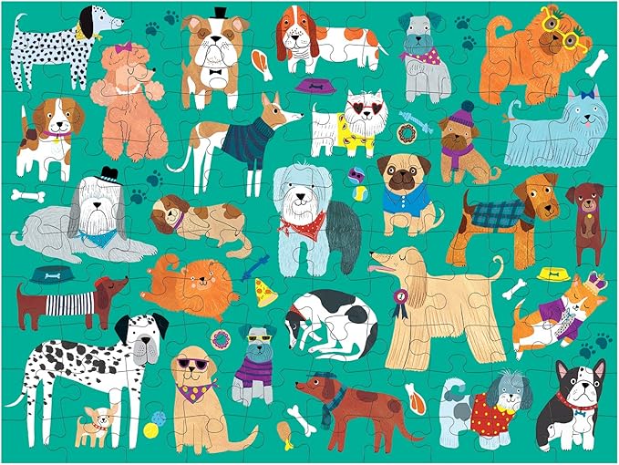 Mudpuppy Cats and Dogs Double-Sided Puzzle, 100 Pieces, 22”x16.5” – Perfect Family Puzzle for Ages 6+ - Colorful Illustrations of Dogs on One Side and Cats on the Other – Two Fun Puzzles in One Box