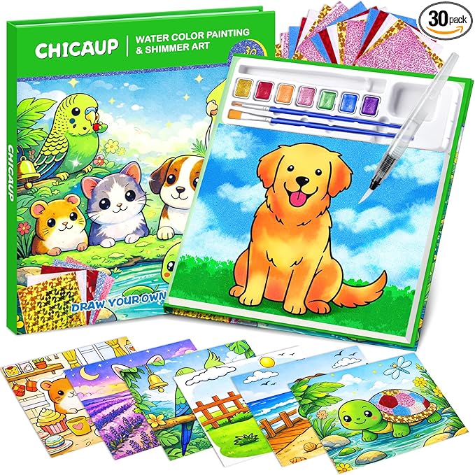 Paint with Water Coloring Books & Shimmer Art Kit for Kids, Animal Themed Arts and Crafts Set Watercolor Painting Kit, Travel Art Supplies for Boys Girls Ages 4-8, Birthday Christmas Easter Gift