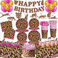 cocomigo 343pcs Cheetah Birthday Decorations Tableware Set, Serves 50 Guests, Cheetah Print Birthday Decorations includes 350 gsm Plates, Balloons, Tablecloths, for Leopard Theme Party Supplies