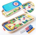 3-in-1 Wooden Tabletop Board Game - Portable Curling, Slingshot & Bowling Set for Kids & Family - Educational Montessori Toy, Screen-Free Indoor Fun, for Boys Girls Ages 3+