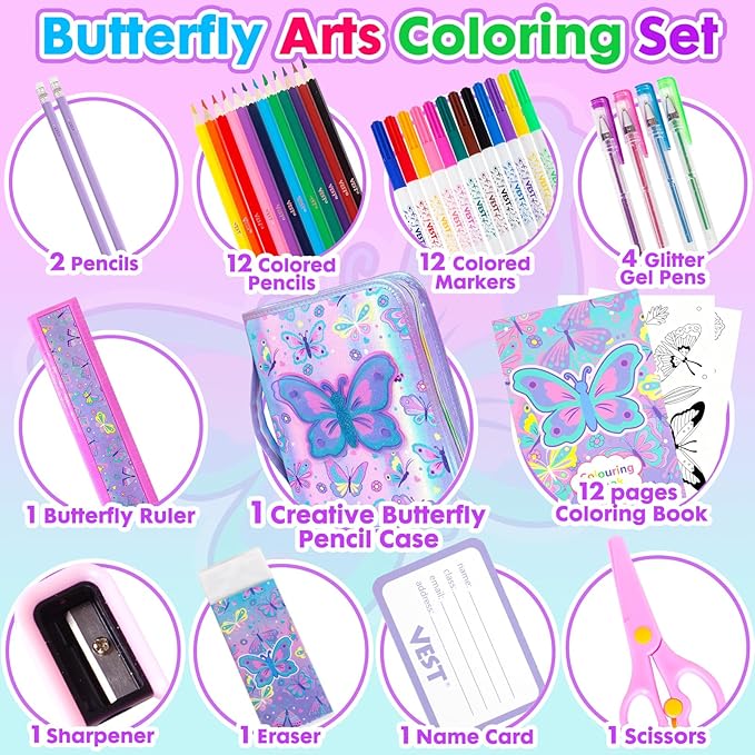 YOYTOO Washable Markers Set with Glitter Pencil Case, Art Supplies for Kids Ages 4-6-8, Arts Crafts Travel Coloring Kit for Girls 4 5 6 7 8 Year Old Birthday Gifts