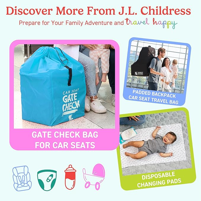 J.L. Childress Gate Check Bag for Single & Some Double Strollers - Travel Bag for Airplane, Fits Most Standard Baby Strollers, Airport Accessories Gate Check, Flying Essentials - Neon Blue