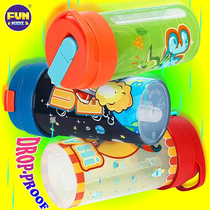 3 Packs Boy Designs 17oz Kids Water Bottle, Total My Style Spout Covered and Carry Handle Designed Lid Leak Proof BPA Free for Boys Ages 3+ Dishwasher Safe for Sports School Travel with Silicone Straw